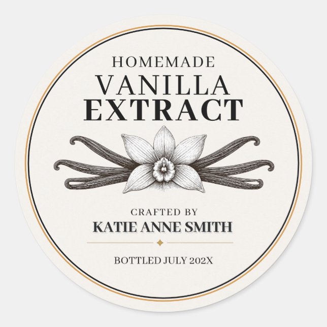 Personalised Homemade Vanilla Extract Bottle Classic Round Sticker (Front)