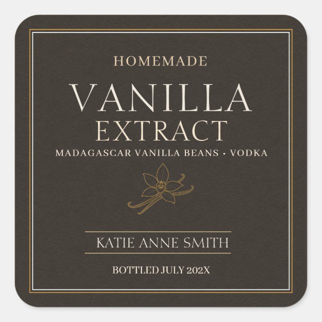 Personalised Homemade Vanilla Extract Brown Square Sticker (Front)