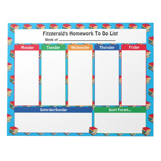 Personalised HOMEWORK TO DO LIST | BOOKS Tear Away Notepad (Front)