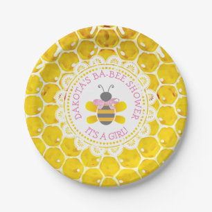 Personalised Honey and Bee Baby Shower ITS A GIRL Paper Plate