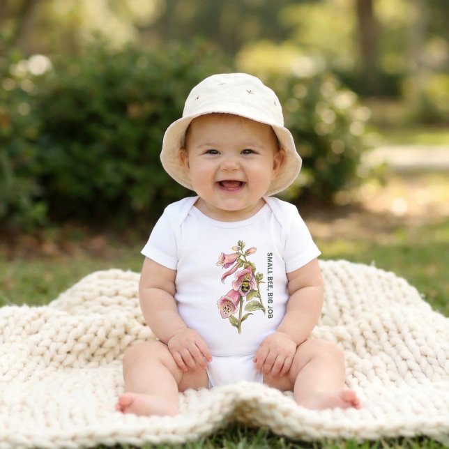 Personalised | Honey Bee Floral Cottagecore Baby Bodysuit (Personalized Little Pollinators | Small Bee Floral Baby Bodysuit)