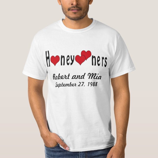 Personalised Honeymooners and Hearts T-Shirt (Front)