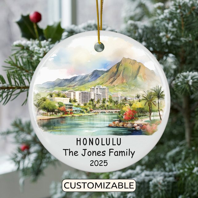 Personalised Honolulu Ornament, Hawaii Ceramic Tree Decoration (Creator Uploaded)