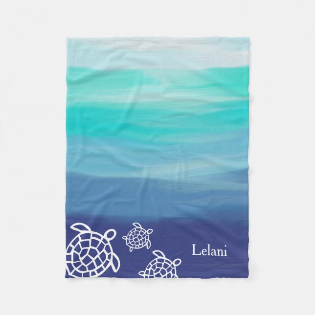 Personalised Honu Sea Turtles Ocean Waters Fleece Blanket (Front)