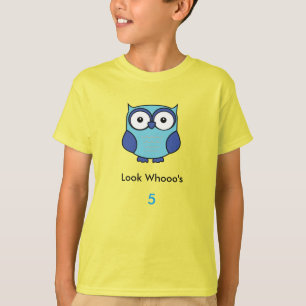 Personalised Hoot Owl Birthday Blue with Name Age  T-Shirt