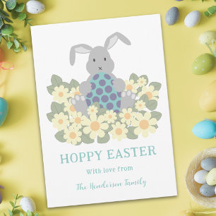 Personalised Hoppy Easter Cute Bunny Floral Budget Holiday Postcard
