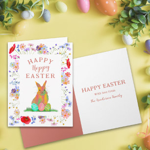 Personalised Hoppy Easter Cute Bunny Floral Card