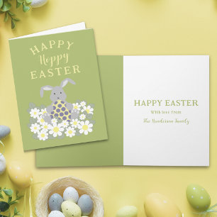 Personalised Hoppy Happy Easter Cute Bunny Floral Holiday Card