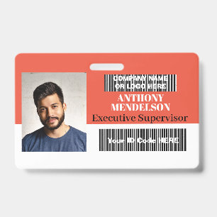 Personalised horizontal staff photo ID tag barcode Badge