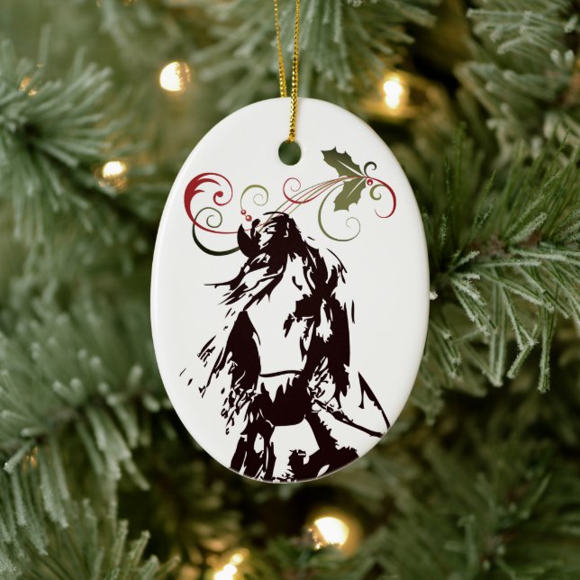 Personalised Horse and Holly Holiday Christmas Ceramic Tree Decoration (Tree)