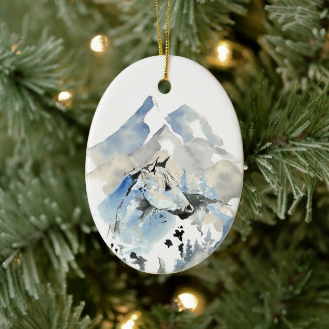 Personalised  Horse and Mountains Christmas Ceramic Tree Decoration (Tree)