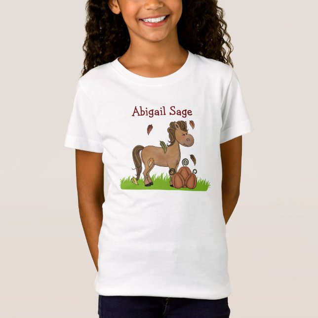 Personalised Horse and Pumpkins T-Shirt for Girls (Front)