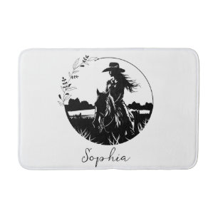 Personalised Horse Cowgirl Western Equestrian Bath Mat