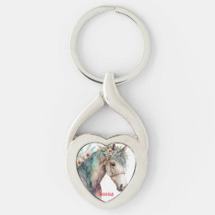 Personalised Horse Flowers Animal Lover  Key Ring