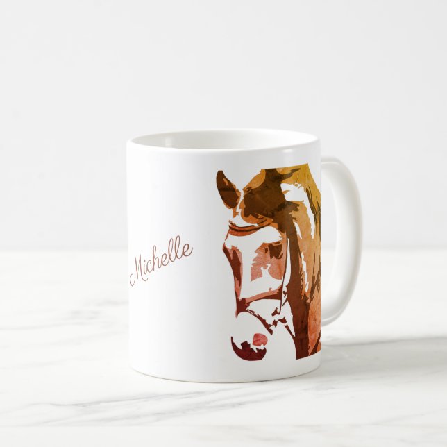 Personalised Horse Head Sketch in Brown Coffee Mug (Front Right)