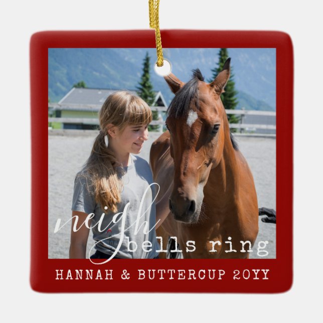 Personalised Horse Photo Cute Neigh Bells Ring  Ce Ceramic Ornament (Front)