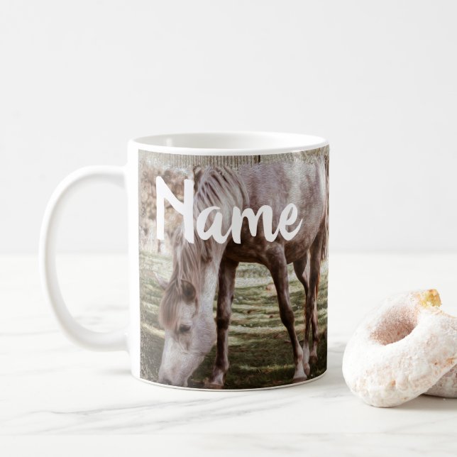 Personalised Horses Ranch Farm Design Coffee Mug (With Donut)