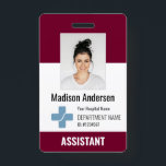 Personalised Hospital Employee Logo & Photo ID Bad ID Badge<br><div class="desc">Personalised Hospital Employee Logo & Photo ID Cherry Red  and White Modern Badge
Your Health Care Company Logo Photo Clip Doctor and Nurse Name Badge.</div>