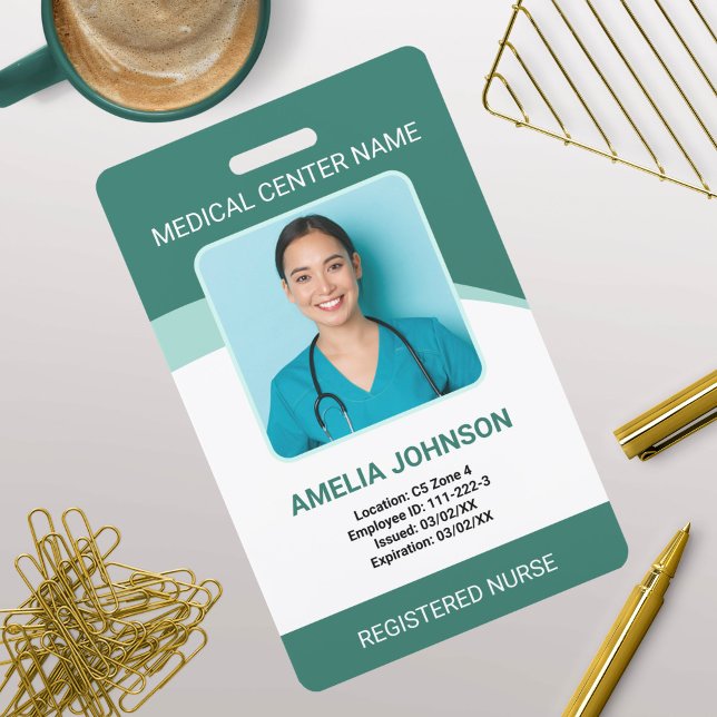 Personalised Hospital Employee Photo ID Green ID Badge (Creator Uploaded)