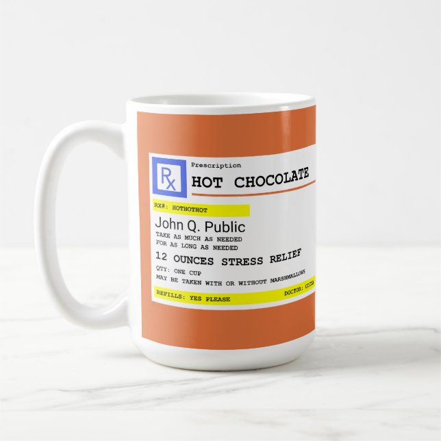 Personalised Hot Chocolate Prescription  Coffee Mug (Left)