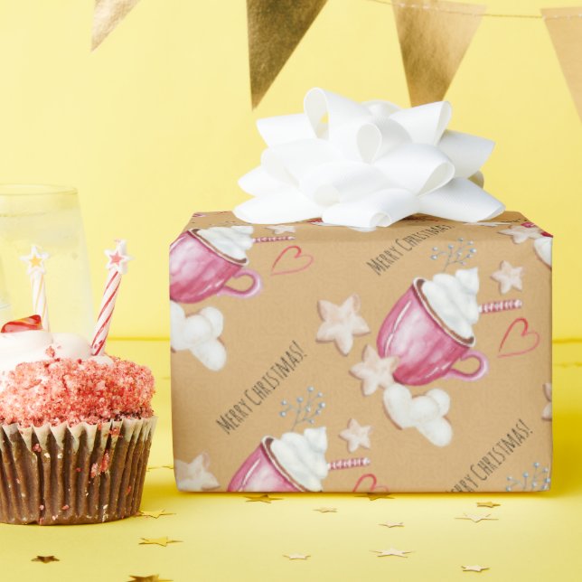 Personalised Hot Cocoa And Cookies Watercolor Wrapping Paper (Birthday Party)
