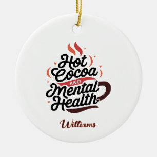 Personalised Hot Cocoa & Mental Health Ceramic Tree Decoration