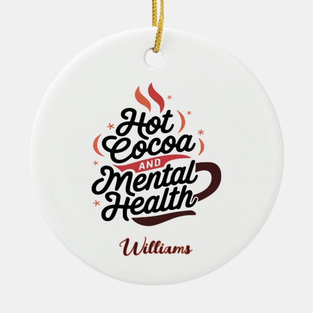 Personalised Hot Cocoa & Mental Health Ceramic Tree Decoration (Front)