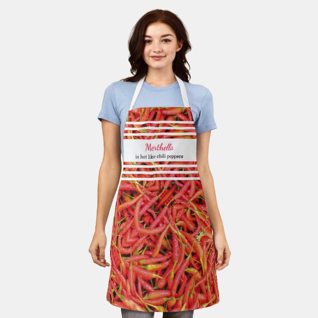 Personalised HOT LIKE CHILI PEPPERS Apron (Worn)