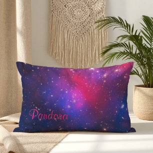 Personalised Hot Pink and Blue Pandora's Cluster Lumbar Cushion