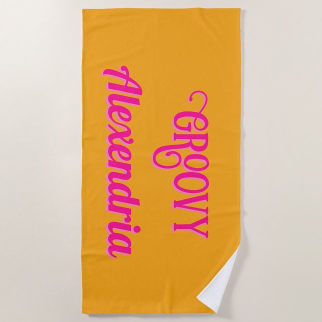 Personalised Hot Pink and Orange Beach Towel (Front)