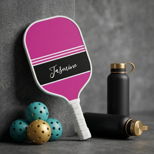 Personalised Hot Pink Black Custom Name  Pickleball Paddle (Creator Uploaded)