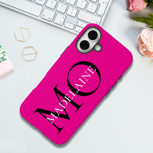 Personalised Hot Pink Bold Monogram Initials  Case-Mate iPhone Case (Creator Uploaded)