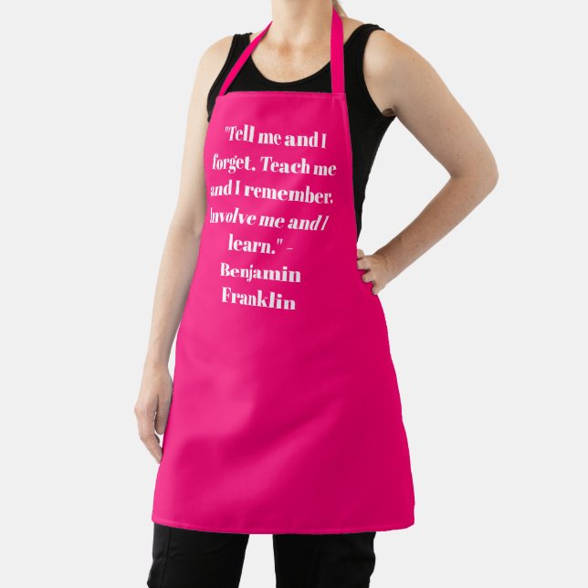 Personalised hot pink custom name phrase quote apron (Insitu)