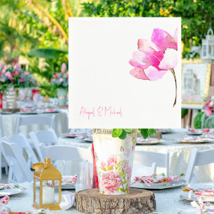 Personalised Hot Pink Floral II Wedding Cocktail Napkin