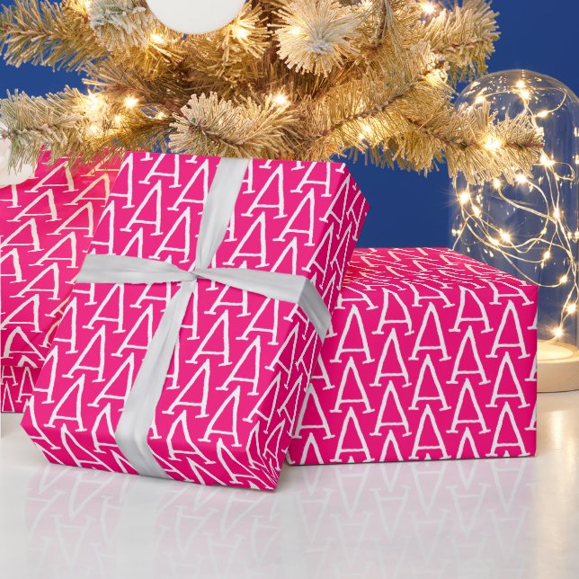 Personalised hot pink fuchsia custom monogram wrapping paper (Holidays)