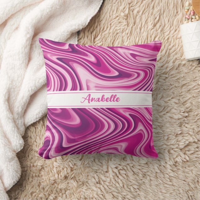 Personalised Hot Pink Liquid Marble Cushion (Blanket)