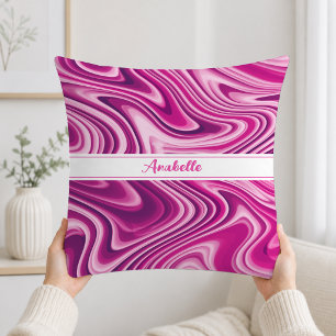 Personalised Hot Pink Liquid Marble Cushion