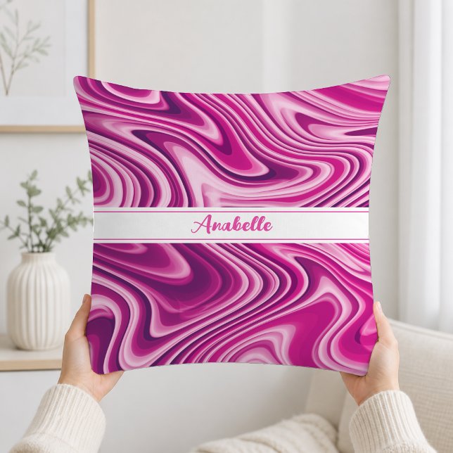 Personalised Hot Pink Liquid Marble Cushion (Creator Uploaded)