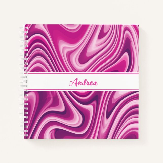 Personalised Hot Pink Liquid Marble Notebook (Front)