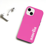 Personalised Hot Pink Monogram iPhone 14 Case<br><div class="desc">Cute phone case that features your monogram name or initials in a bold white popular font on a hot pink background. You can adjust the size of the text in the design tool for shorter or longer names.</div>