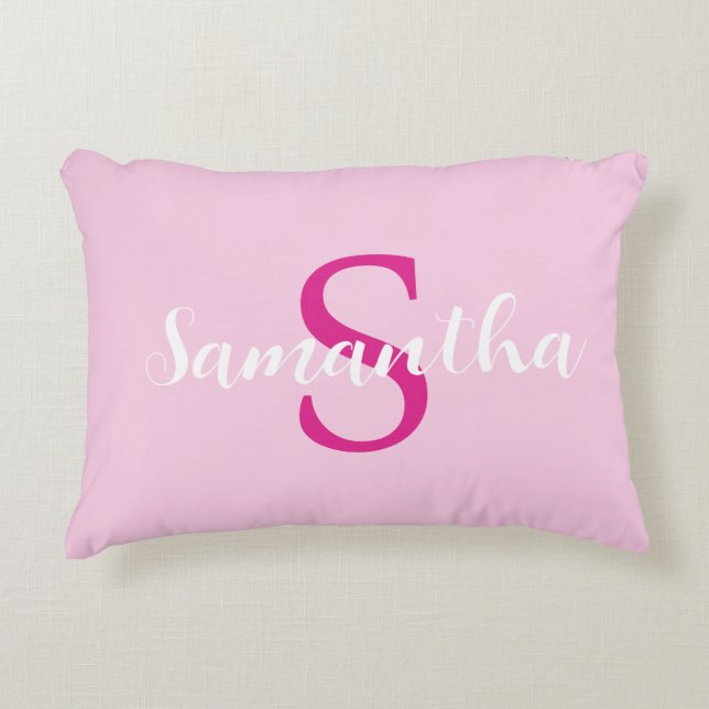 Personalised hot pink pillow with name initial (Front)