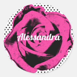 Personalised Hot Pink Pop Art Rose Sticker