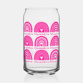 Personalised Hot Pink Rainbow Can Glass