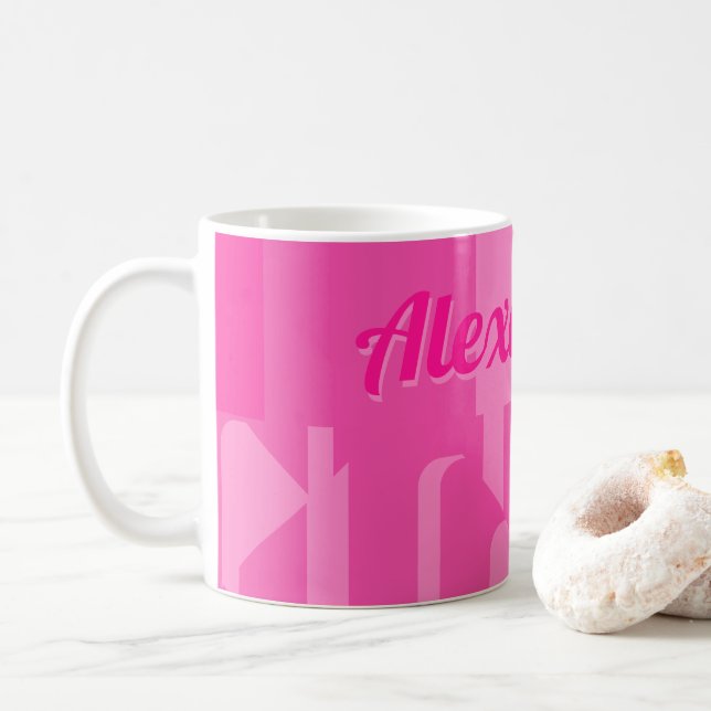 Personalised Hot Pink Retro Coffee Mug (With Donut)