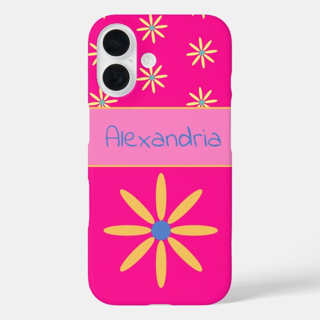 Personalised Hot Pink Retro Flower Case-Mate iPhone Case (Back)