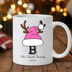 Personalised Hot Pink Santa Hat Monogram Christmas Coffee Mug