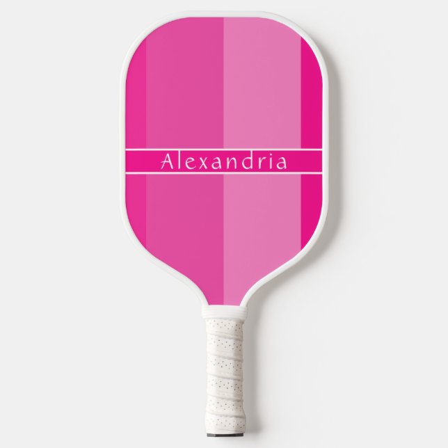 Personalised Hot Pink Stripes Pickleball Paddle (Front)