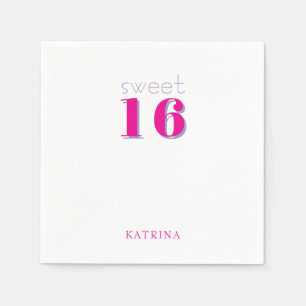 Personalised Hot Pink Sweet 16 Birthday Party Napkin