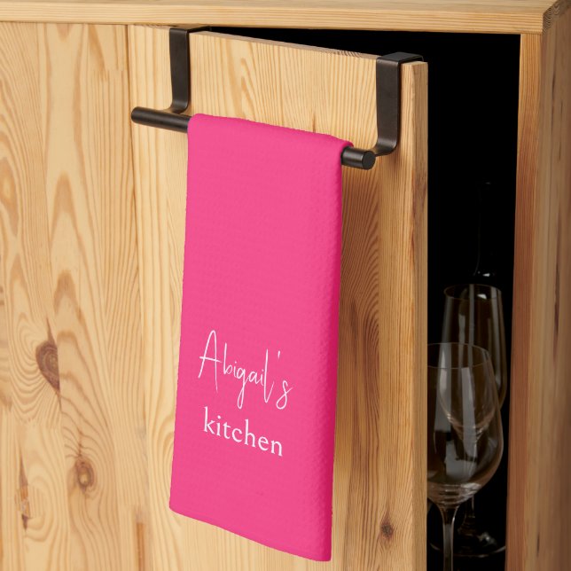 Personalised Hot Pink  Tea Towel (Thirds Fold)
