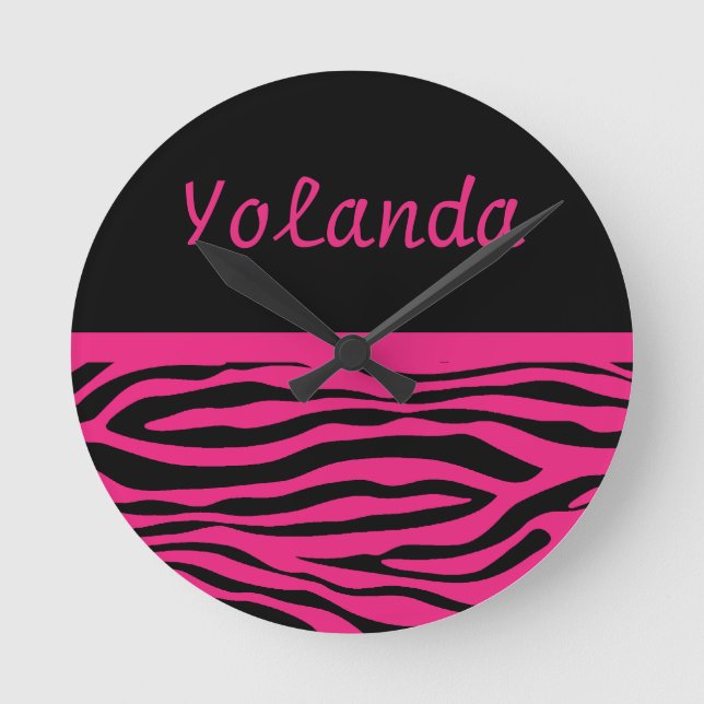 Personalised Hot Pink Zebra Stripes Wall Clock (Front)